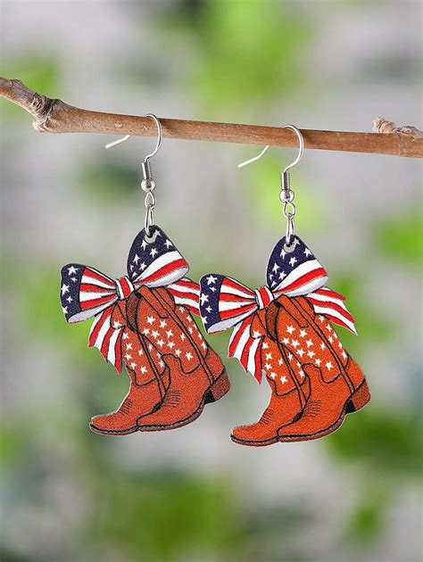 Memorial Day USA Flag Western Cowboy Boot Shaped Wooden Double Sided ...