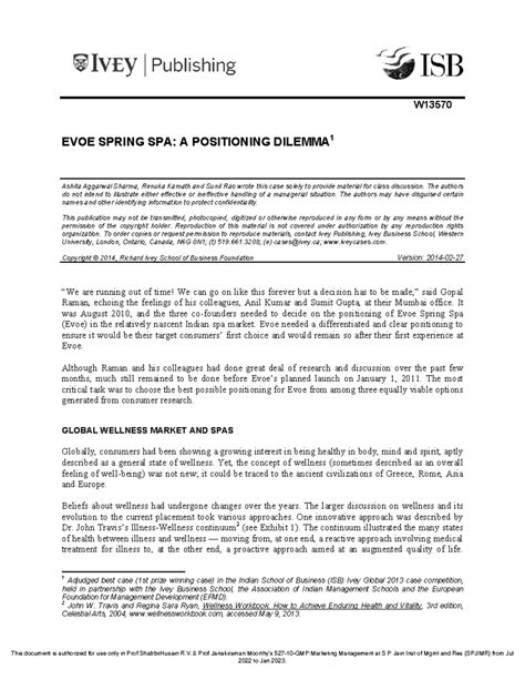 Evoe Spring Spa - W EVOE SPRING SPA: A POSITIONING DILEMMA 1 Ashita ...