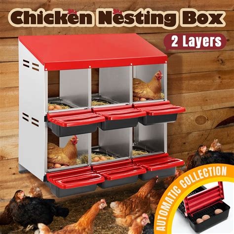 2 Layer 6 Hole Chicken Nesting Box Roll Away Hen Chook Laying Boxes ...