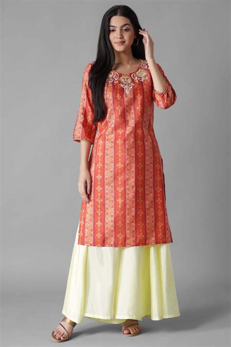 Buy Orange Foil Print kurta Palazzos Set Online for Woman | Shop for ...