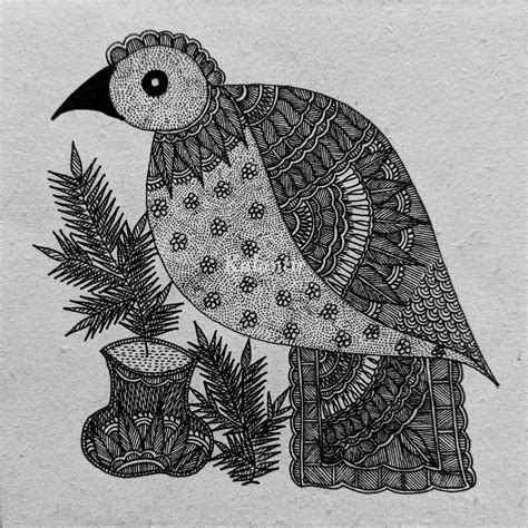 Black and White Miniature Painting of a Bird | Original Madhubani ...