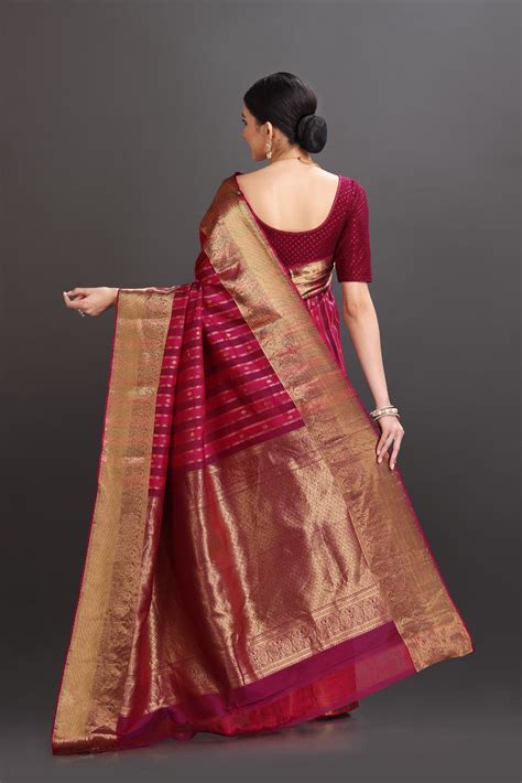 Striped Magenta Kanjivaram Silk Saree – Roop Sangam