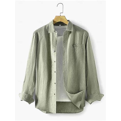 45% Linen Pocket Men's Linen Shirt Shirt Button Up Shirt Summer Shirt ...