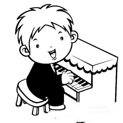 弹钢琴的小男孩简笔画,弹钢琴的小男孩的简笔画画法_人物简笔画