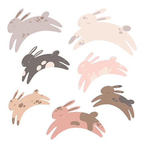 Premium Vector | Set of cute vector color rabbits in cartoon style ...