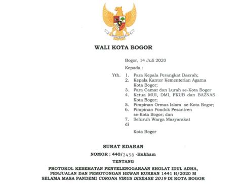 Pemkot Bogor Terbitkan Surat Edaran Protokol Kesehatan Sholat Idul Adha ...