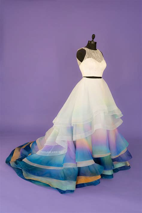 Rainbow Wedding Dress Sketch White Gown With Rainbow Tulle And