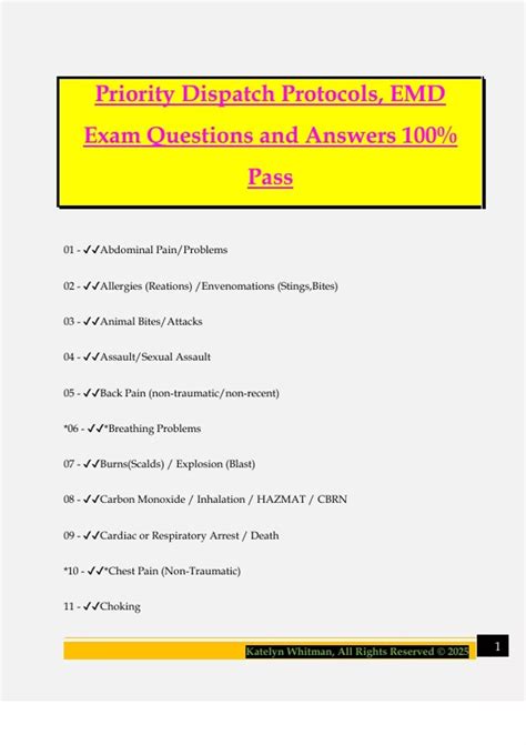 Priority Dispatch Protocols, EMD Exam Questions and Answers 100% Pass ...