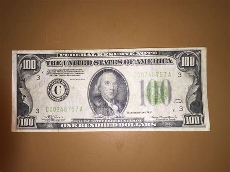 Old Vintage 1934 One Hundred Dollar Bill $100 Federal Reserve Note ...