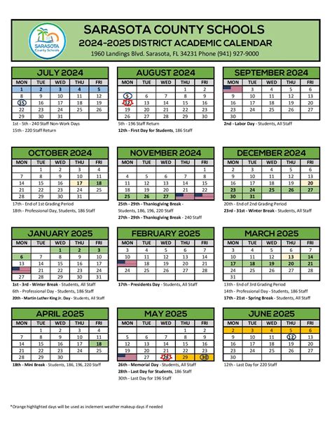 Sarasota County Schools Calendar 2024-2025 | Florida