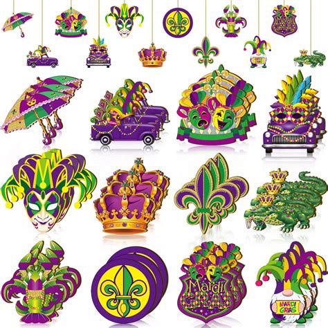 Amazon.com: 36 Pcs Mardi Gras Decorations Glitter Wooden Mardi Gras ...