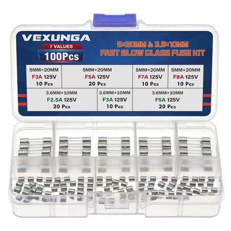 VEXUNGA 7 Values 100 Pcs Christmas Light Fuses Kit 3A 5A 7A 8A 125V ...