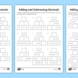Adding and Subtracting Decimals Pyramid Differentiated Worksheets