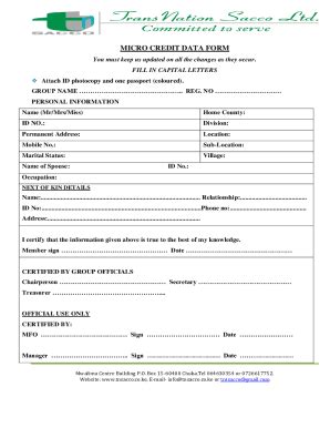 Fillable Online MICRO CREDIT DATA FORM Fax Email Print - pdfFiller