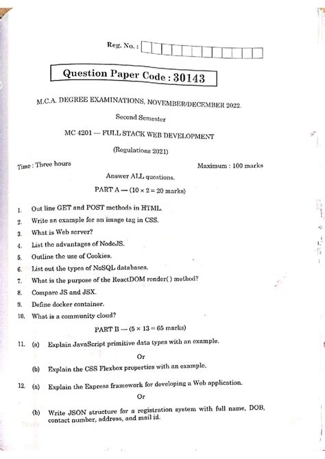 M.C.A. 2022-2024 Full Stack Web Development Sample Question Papers ...