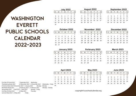 Washington Everett Public Schools Calendar - US School Calendar