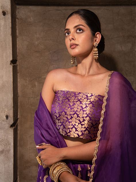 Purple Satin Silk Handloom Banarasi Lehenga - Sacred Weaves