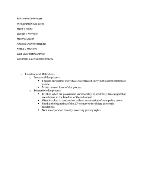 Substantive Due Process Notes - Substantive Due Process The ...