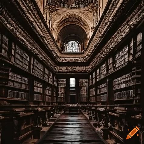 Dark academia library interior on Craiyon