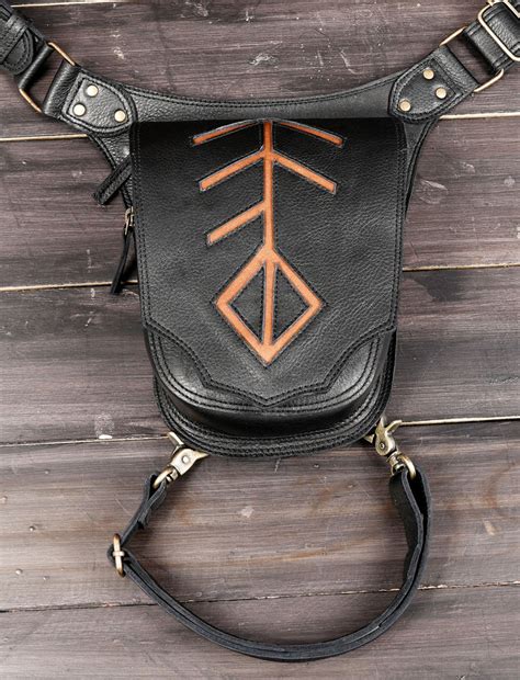 Handcrafted Black Leather Waist Thigh Belt with Rune Design || Leather