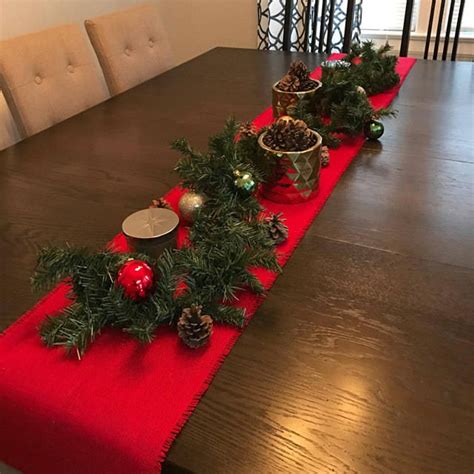 Red Burlap Table Runner Christmas Decor | Rustic Style