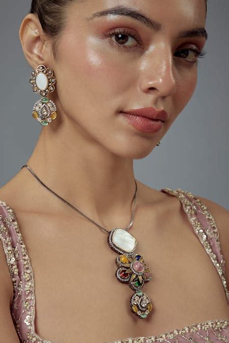 Buy Silver Plated Kundan Polki Multi Color Necklace Set by VIVINIA by ...