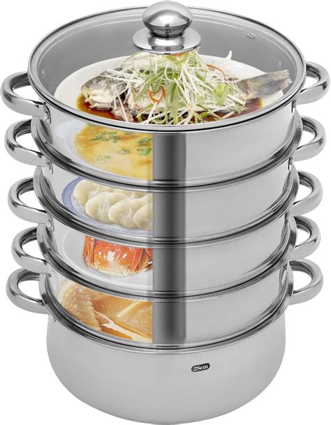 Amazon.com: 5 Tier Stainless Steel Steamer, 11IN (28cm) D Food ...