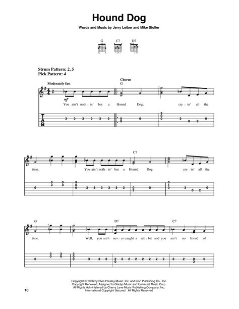 Hound Dog by Elvis Presley Sheet Music for Easy Guitar Tab at Sheet ...