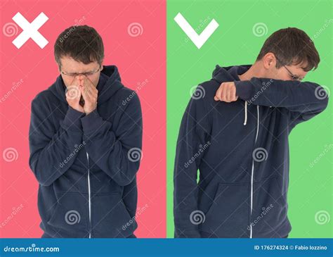 Comparison between Wrong and Right Way To Sneeze To Prevent Virus Infection Stock Photo - Image ...
