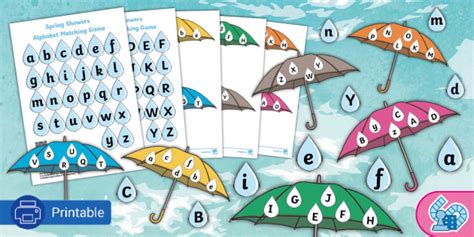 Spring Showers Alphabet Matching Game for Spring Activities