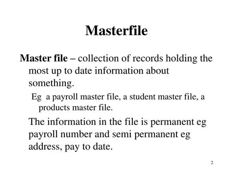 Image result for Master File Examples