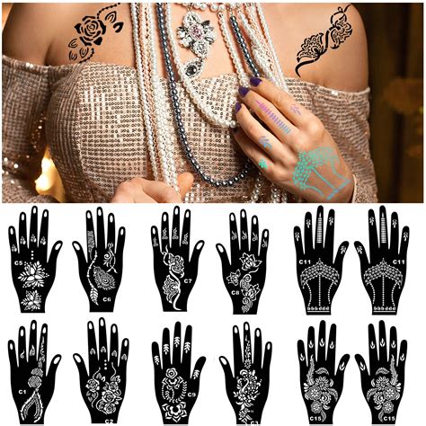 Buy Tattoo Stencils Set, 12 Sheets Hand Shape Indian Design Tattoo ...