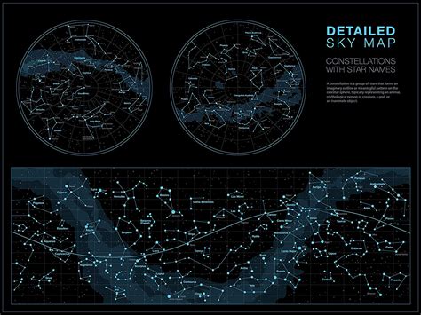 Higly Detailed Sky Map Poster - Constellations with Star Names - Wall ...
