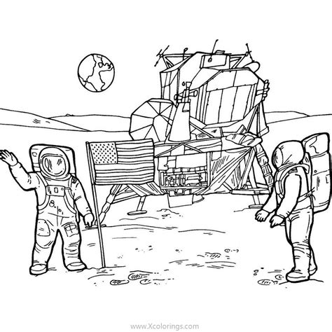 US Astronauts Landed On the Moon Coloring Pages - XColorings.com