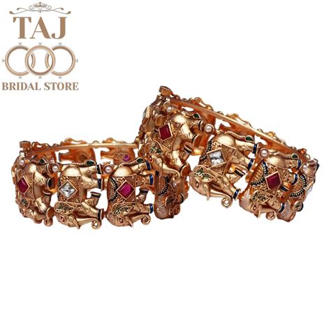 Rajasthani Style Elephant Bangles with Kundan and Pearl (Set of 2 ...