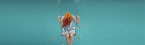 Download wallpaper water, fish, swing, Girl, dress, red, section ...