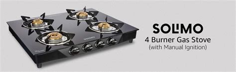 Amazon Brand - Solimo ISI Certified 4 Burner Glass Top Gas Stove with ...