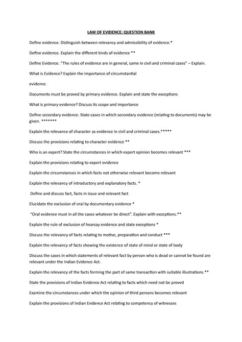 Evidence - Question Bank - LAW OF EVIDENCE: QUESTION BANK Define ...