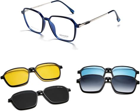 grey jack TR90 Clip On Glasses,4 In 1 Magnetic Lens with Spring Leg ...