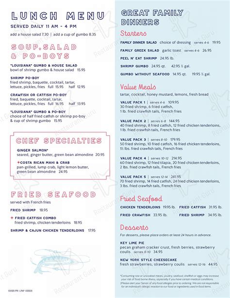 Pappas Seafood Menu