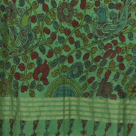 Buy Green Color Handcrafted Kalamkari Printed Pure Cotton Dupatta with ...