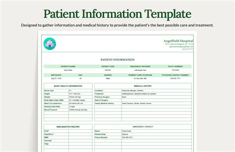 Patient Information Template in Excel, Google Sheets - Download ...
