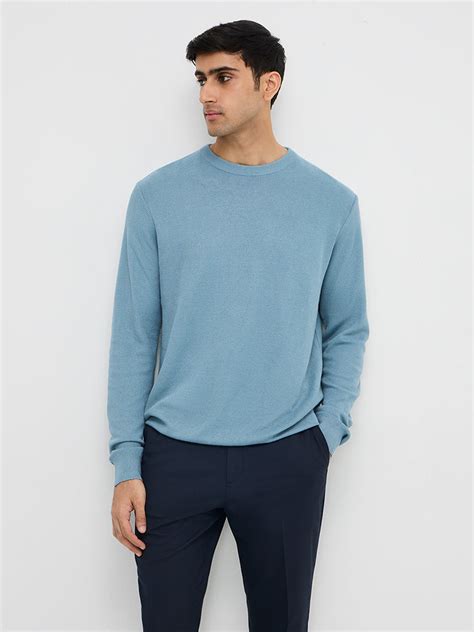 Buy WES Formals Dusty Blue Slim-Fit Sweater from Westside