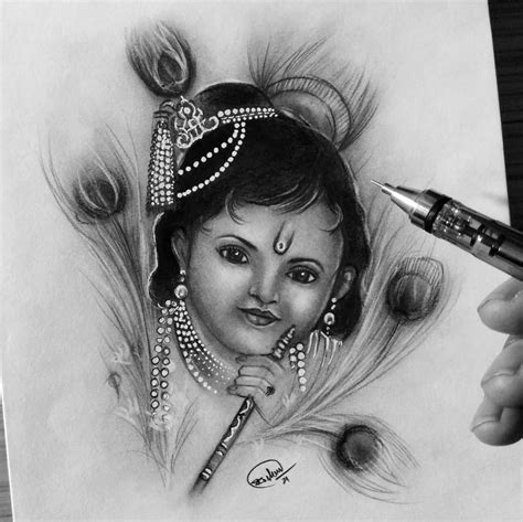 Lord Krishna Pencil Sketch: A Journey into Divinity