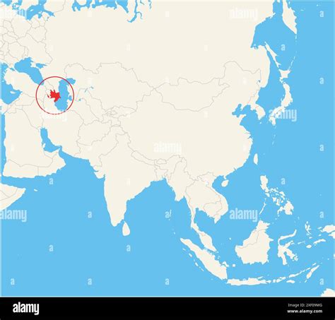 Locator map showing the location of the country Azerbaijan in Asia. The country is highlighted ...