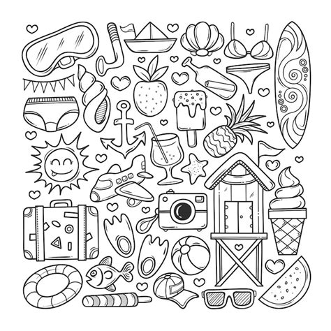 Doodle set coloring page Images - Free Download on Freepik