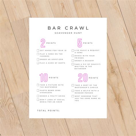Bar Crawl Scavenger Hunt Game: Bachelorette Party, Pub Crawl (PDF ...