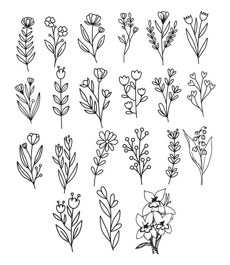 Vector collection set sketch hand drawn flowers illustration botanical ...