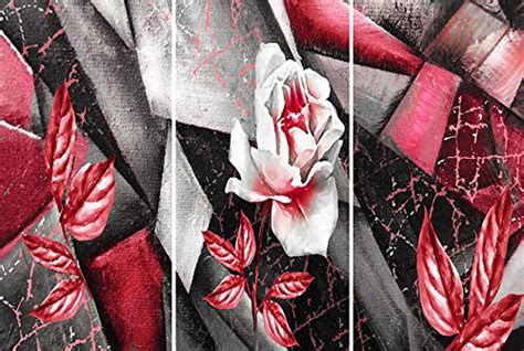 Roses on Monochrome Background Triptych Wall Covering 2.5Ftx4Ft (HxW ...