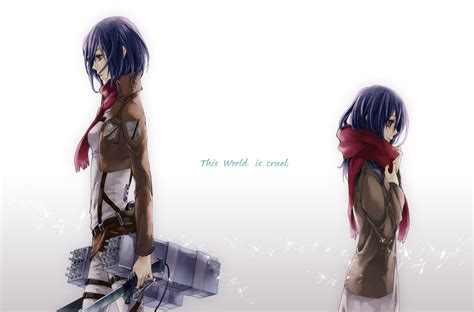 33 (m r34) blue hair mikasa ackerman purple eyes scarf shingeki no ...